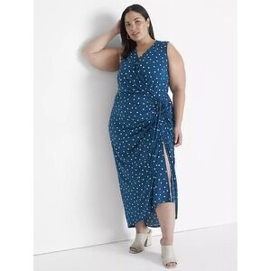 Lane Bryant Sleeveless Polka Dot Surplice Neck Ruched Maxi Dress Size 14/16 NWT